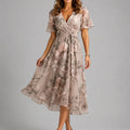 Floral Tummy Control Wrap Midi Dress