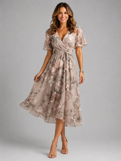 Floral Tummy Control Wrap Midi Dress