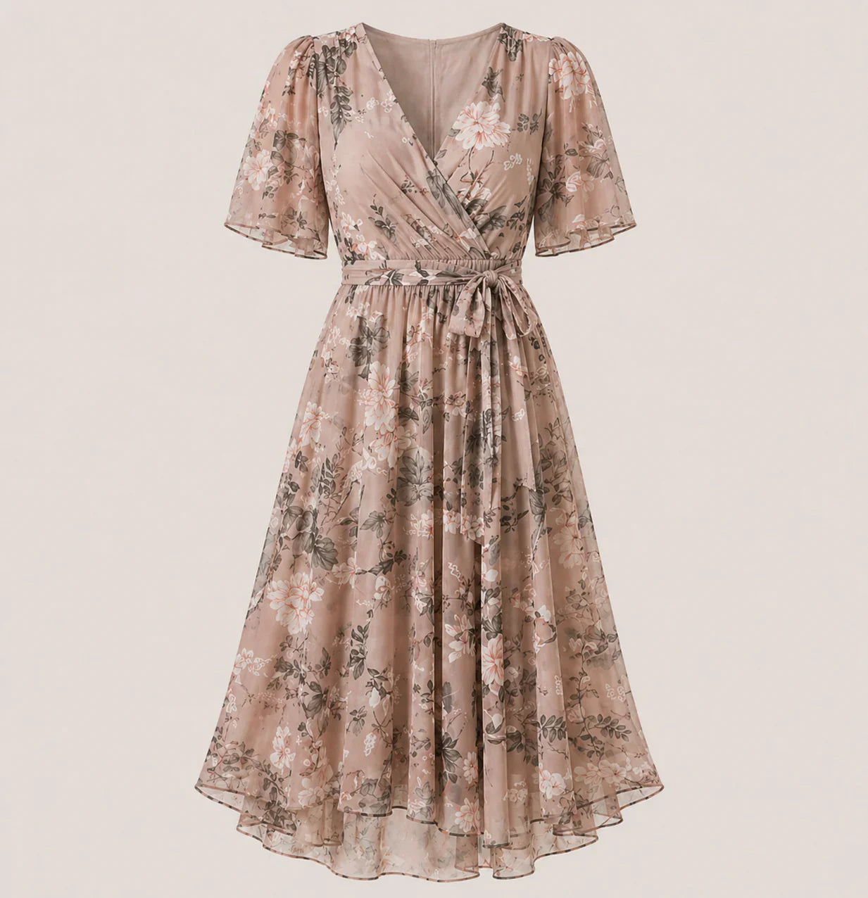 Floral Tummy Control Wrap Midi Dress